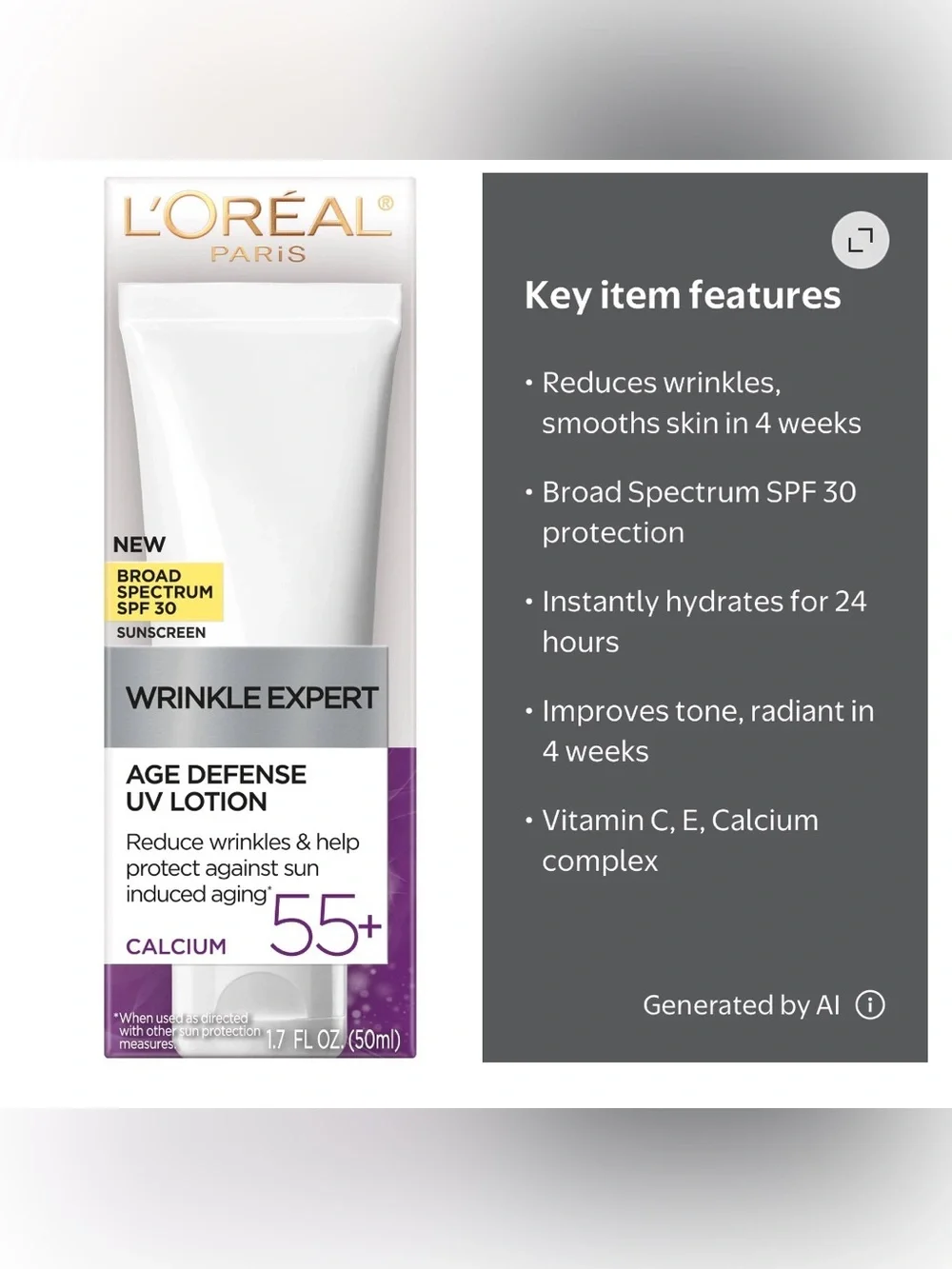 Wrinkle Expert 55+ Age Defense UV Lotion SPF 30 1.7 oz